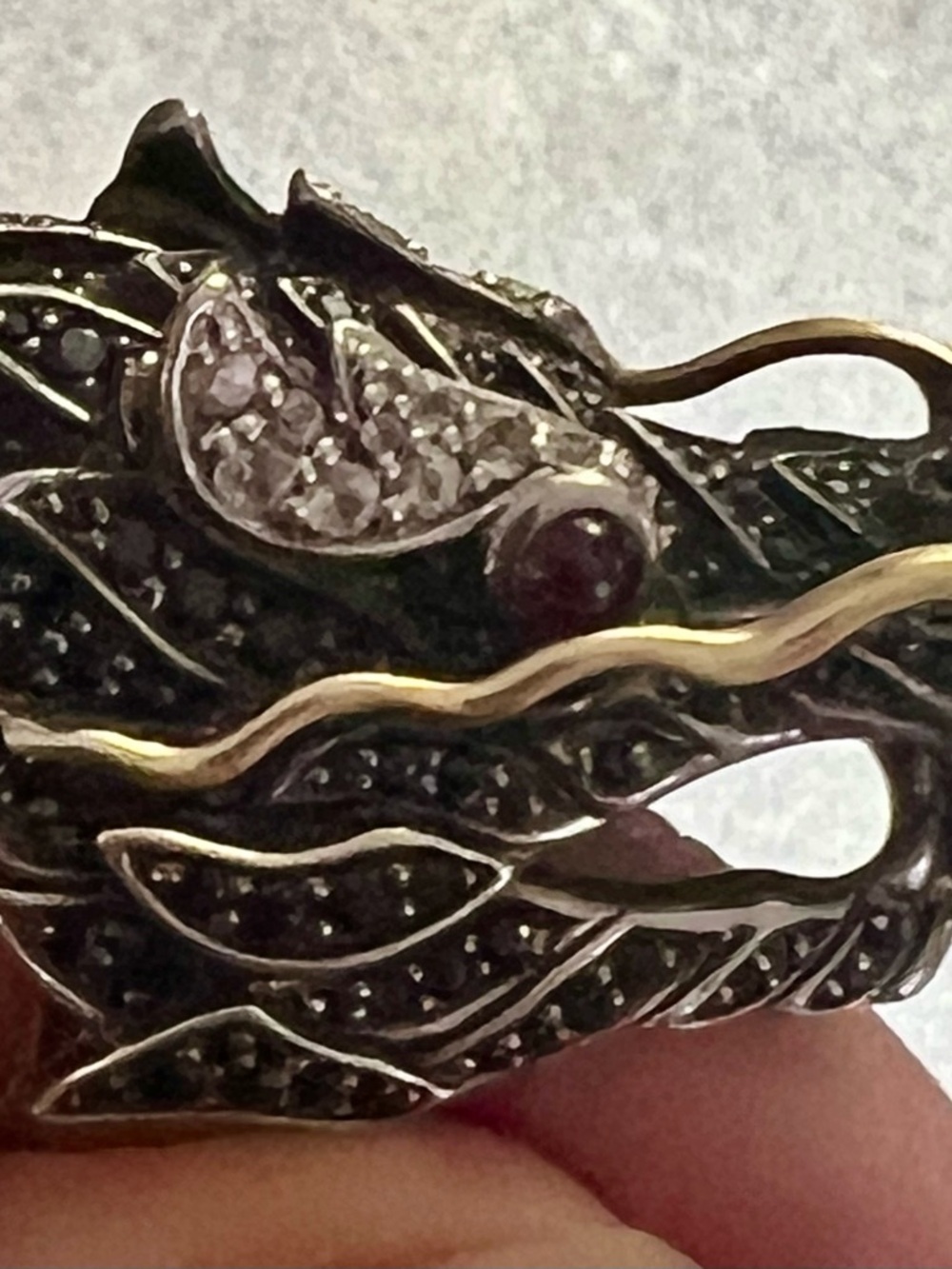 John Hardy Silver Naga Dragon Ring with Gold Accents and Ruby Gem Eyes - Picture 9 of 12